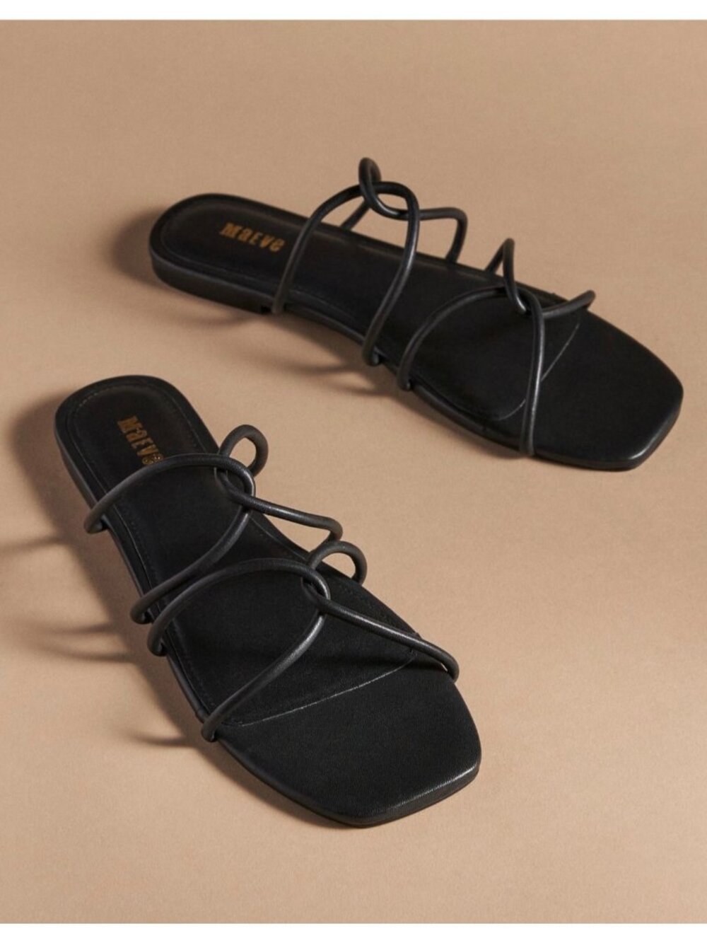 Anthropologie Maeve Strappy Flat Sandal Leather Black 6M